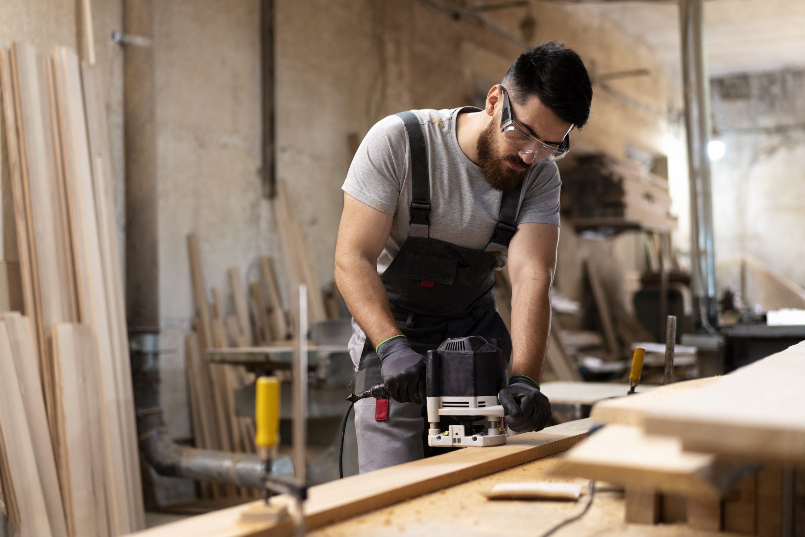 carpenter cutting mdf board inside workshop 2 scaled